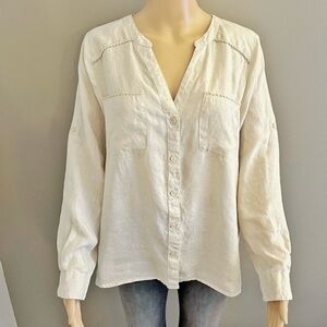 Harve Benard 100% Linen Minimalist Casual Relaxed Fit Button  Down Shirt Blouse.